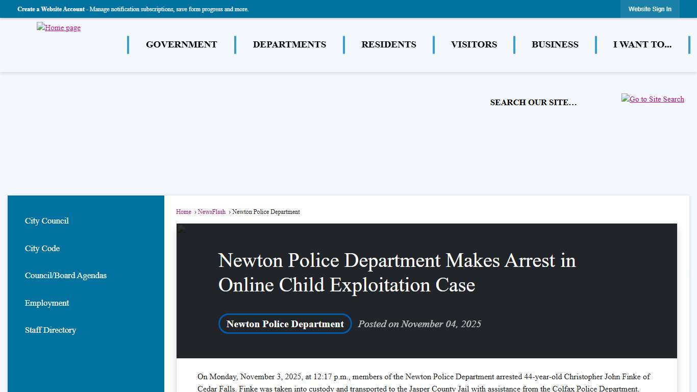 Newton Police Department Makes Arrest in Online Child Exploitation Case • Newton, IA